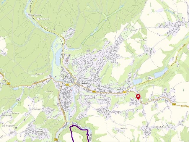 Umgebungskarte - Grundstück mit Gehölzbewuchs innerhalb eines Gewerbegebietes in Greiz