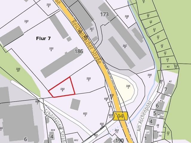 Lageskizze - Grundstück mit Gehölzbewuchs innerhalb eines Gewerbegebietes in Greiz