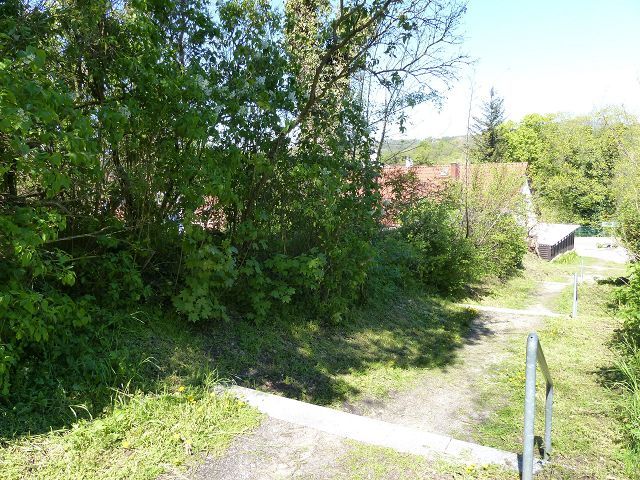 Blick auf Aufstieg zum Luisenberg Richtung Königstraße - Verkaufsobjekt linke Seite - Mit Bäumen bewachsene Grünfläche hinter Wohnbebauung ca. 3 Autominuten vom Strandbad Buckow am Schermützelsee entfernt