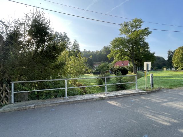 Blick vom Talweg auf Verkaufsfläche und Umgebung - Über 9.500 m² Grünfläche teilweise mit Baum-/Strauchbewuchs neben Wohngrundstücken - Lage teilweise im Innenbereich