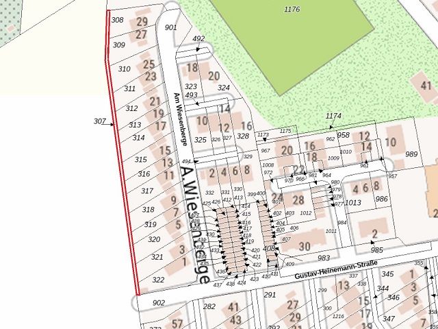 Lageskizze Flurstück 307 - Drei Freiflächen in einem Wohngebiet im östlichen Ruhrgebiet