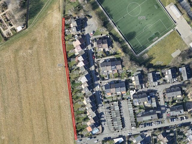 Lageskizze Flurstück 307 - Drei Freiflächen in einem Wohngebiet im östlichen Ruhrgebiet