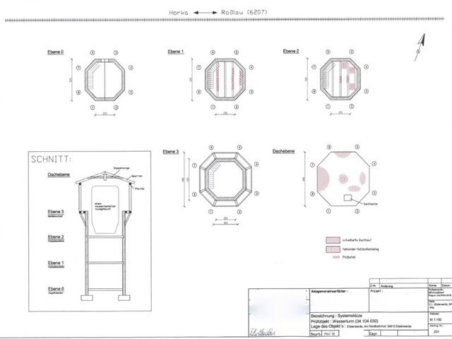 Schnitte-Grundrisse - Denkmalgeschützter ehemaliger Wasserturm mit Ölbunker am Bahnhof Elsterwerda-Biehla