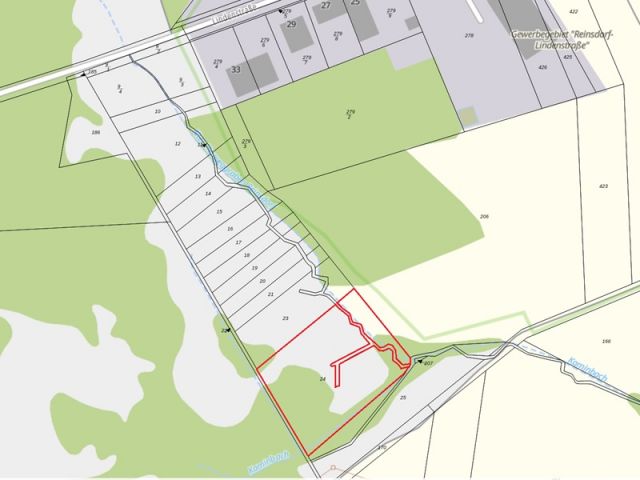 Lageskizze Flurstück 24 der Flur 2 - Gehölz- & Grünlandfläche am ´Alten Heuweggraben Reinsdorf´ und schmaler Gehölzstreifen nördlich von Lutherstadt Wittenberg