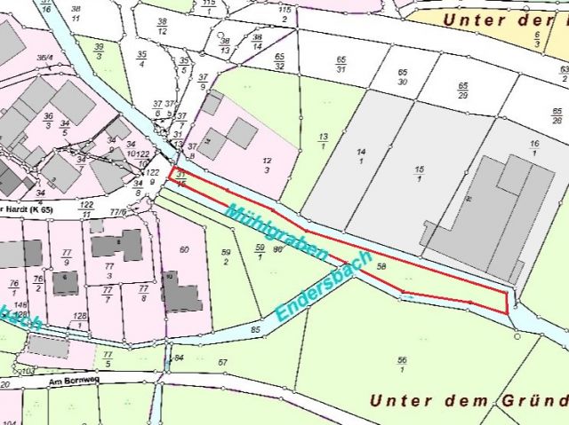 Lageskizze - Zweiseitig vom Rohrbach umflossene Landwirtschaftsfläche in Ortslage **teilweise im Innenbereich nach § 34 BauGB**