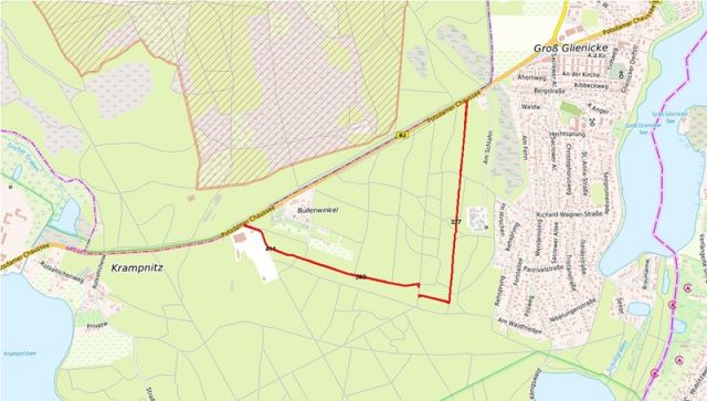 Umgebungsskizze - Schmale Wald- und Waldwegeflächen mit insgesamt über 1,1 Hektar in Groß Glienicke einem Ortsteil von Potsdam