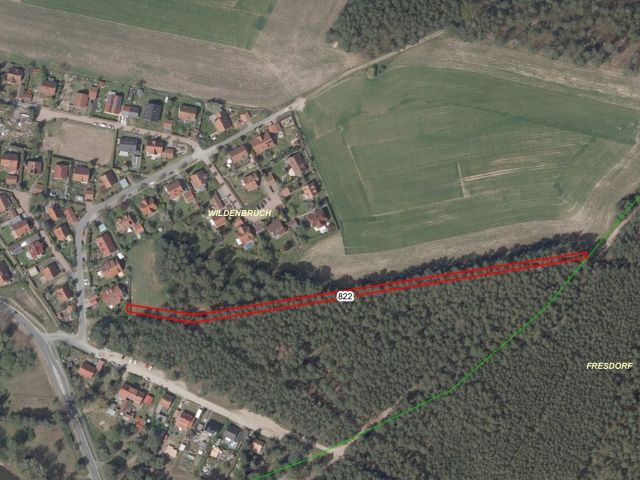 Lageskizze mit Luftbildunterlegung - Flur 2, FS 822 - Über 2,3 ha Wald- und Landwirtschaftsflächen südlich des Berliner Rings (BAB 10)