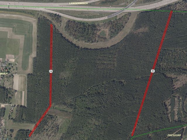 Lageskizze mit Luftbildunterlegung - Flur 4, FS 19, 30 - Über 2,3 ha Wald- und Landwirtschaftsflächen südlich des Berliner Rings (BAB 10)