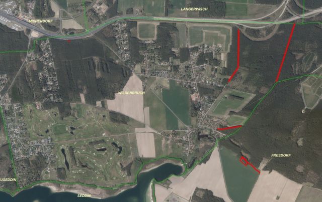 Lageskizze mit Luftbildunterlegung - Über 2,3 ha Wald- und Landwirtschaftsflächen südlich des Berliner Rings (BAB 10)