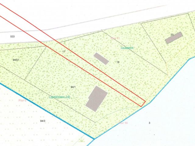 Lageskizze (Ausschnitt südöstlicher Grundstücksbereich) - Langes schmales Grundstück am Wutzsee