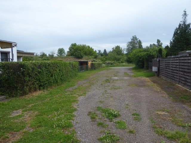 Blick auf den Verkaufsgegenstand mit Umgebung - Teilweise vertragslos genutzte Straße in einem Wohn- und Gartenhausgebiet (ehemalige Gartenkolonie) in Magdeburg