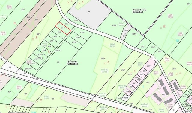 Lageskizze Flurstück 97/4 - Waldfläche auf der Insel Usedom **nahe Ostseestrand von Zinnowitz**