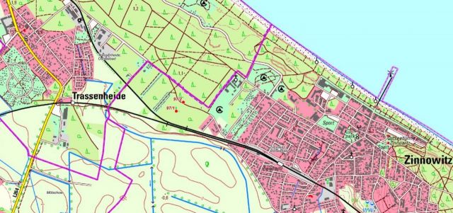 Ortsplan und Lage Vorgängerflurstück 97/1 - Waldfläche auf der Insel Usedom **nahe Ostseestrand von Zinnowitz**