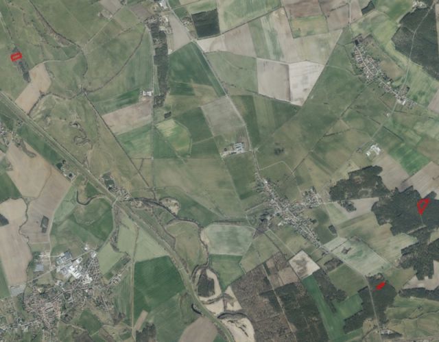 Umgebungsskizze und Lage der Verkaufsflurstücke - 3 Waldflächen mit insgesamt über 1,5 ha in Streulage um Uebigau-Wahrenbrück im Elbe-Elster-Kreis