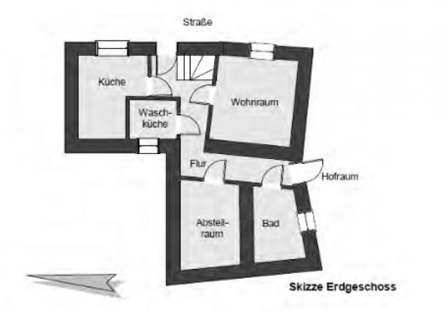 Grundrissskizze EG - Leerstehendes Einfamilienhaus mit Anbau ca. 40 km westlich der Hallenser Altstadt