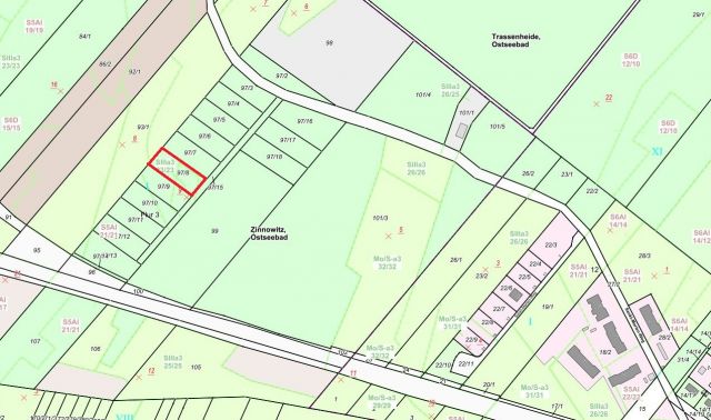 Lageskizze - Waldfläche auf der Insel Usedom **nahe Ostseestrand von Zinnowitz**