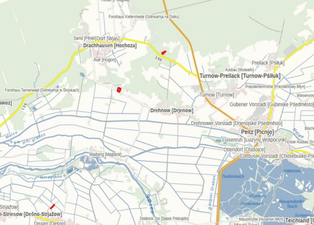 Lage der Flurstücke - 3 Grundstücke in der Niederlausitz **über 1,4 Hektar**