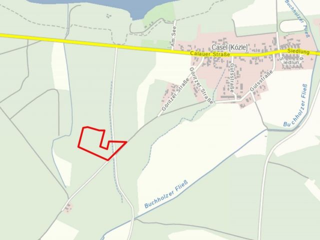 Lage des Verkaufsgegenstandes - Wald- und Straßenverkehrsfläche südwestlich von Casel **über 2,5 Hektar**