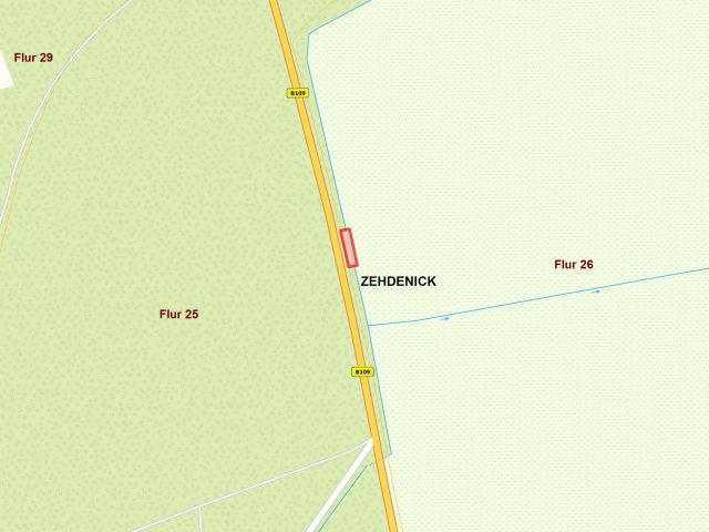 Lage des Verkaufsgegenstandes - Vertragsfreie Fläche mit Baumbewuchs an der B 109