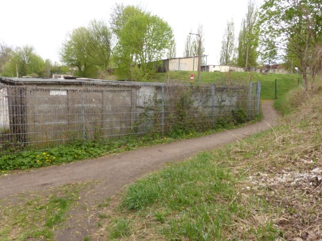 Blick auf Verkaufsfläche, Umgebung und angrenzenden Fußweg - Vertragsfreie mit Bäumen und Sträuchern bewachsene Fläche im Berliner Umland