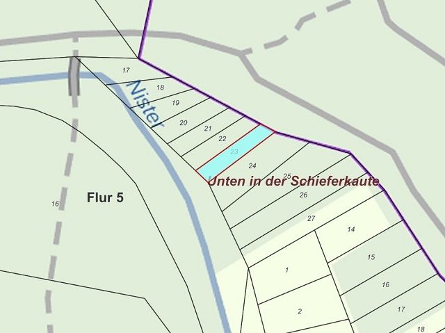 Lageskizze - Bewaldete Uferfläche an der ´Nister´ im Westerwald in der Kroppacher Schweiz und unterhalb der ´Schiefergrube Assberg´
