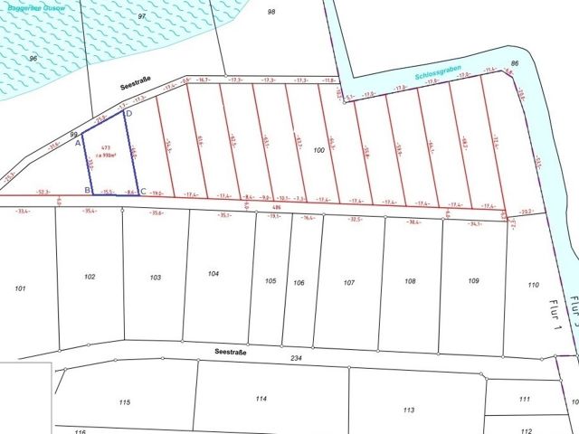 Anlage 2 zum Kaufvertrag - Teilflächenkarte A-B-C-D-A - Vertragsfreie Waldfläche nahe dem Baggersee & dem Schloss Gusow