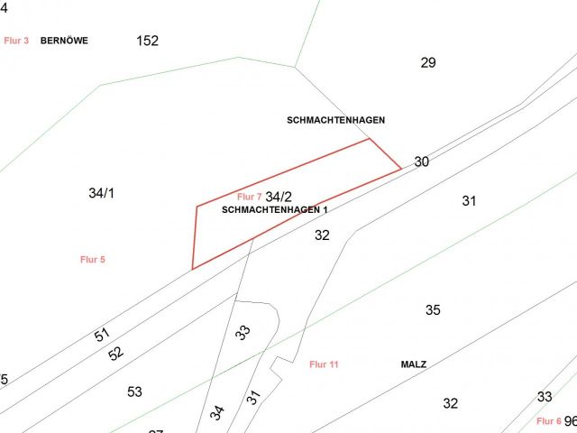 Lageskizze Schmachtenhagen Flur 7 Flurstück 34/2  - Zwei vertragsfreie Grundstücke nahe Berlins