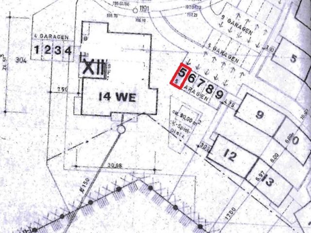 ursprünglicher Aufteilungsplan mit Garage Nr. 5 - wurde nie errichtet - Miteigentumsanteil in einer WEG-Anlage **Sondereigentum an einer Garage - nicht errichtet**