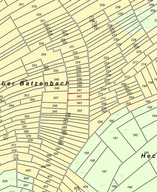 Lageskizze Flurstück 342 - 5 teilweise bestockte Landwirtschafts-/Grünlandflächen in Streulage von Nanzenbach im Lahn-Dill-Kreis