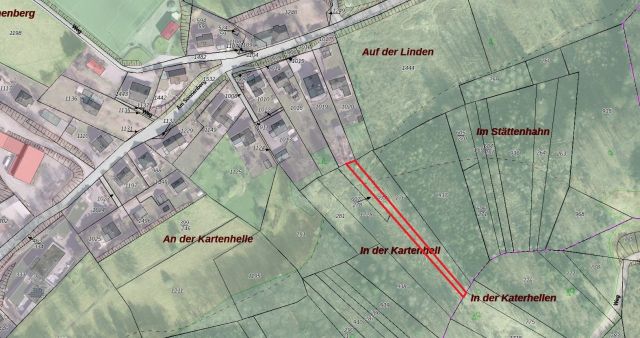 Lageskizze mit Luftbildunterlegung - Vertragsfreies Grundstück hinter einem Wohnhaus **ehem. Bestandteil einer geschlossenen Waldfläche**