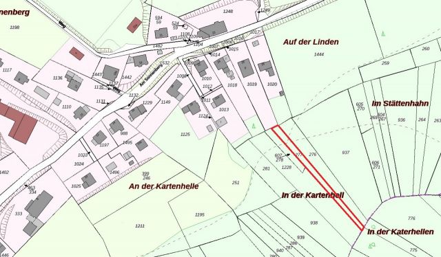 Lageskizze - Vertragsfreies Grundstück hinter einem Wohnhaus **ehem. Bestandteil einer geschlossenen Waldfläche**