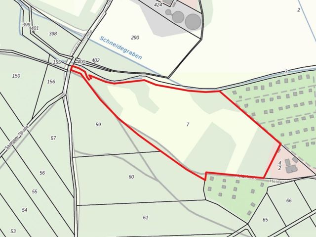 Lageskizze - Flur 5, FS 7 - Grundstück (etwa 4,1 ha Grundstücksgröße) direkt an der Kleingartenanlage Heideteich sowie diverse Splitterflächen