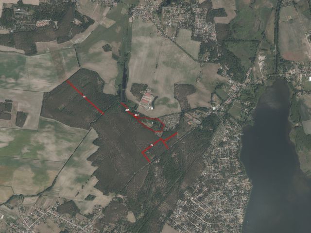Lageskizze mit Umgebung und Luftbildunterlegung - Grundstück (etwa 4,1 ha Grundstücksgröße) direkt an der Kleingartenanlage Heideteich sowie diverse Splitterflächen