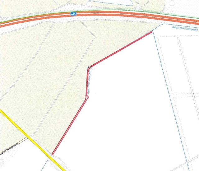 Umgebungsskizze Flurstück 718 - Kleine Grünfläche neben Wohngrundstück, Ackerstreifen im B-Plan und Wegefläche mit insgesamt über 1,9 ha Grundstücksgröße