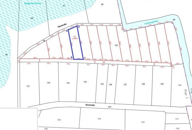 Anlage 2 zum Kaufvertrag - Teilflächenkarte A-B-C-D-A - Vertragsfreie Waldfläche nahe dem Baggersee & dem Schloss Gusow