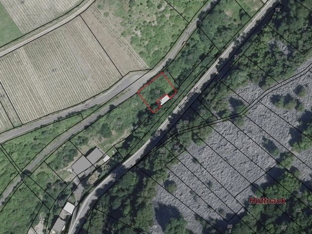 Lageskizze mit Luftbildunterlegung und Umgebung - Vertragsfreie Waldfläche am Holzbach