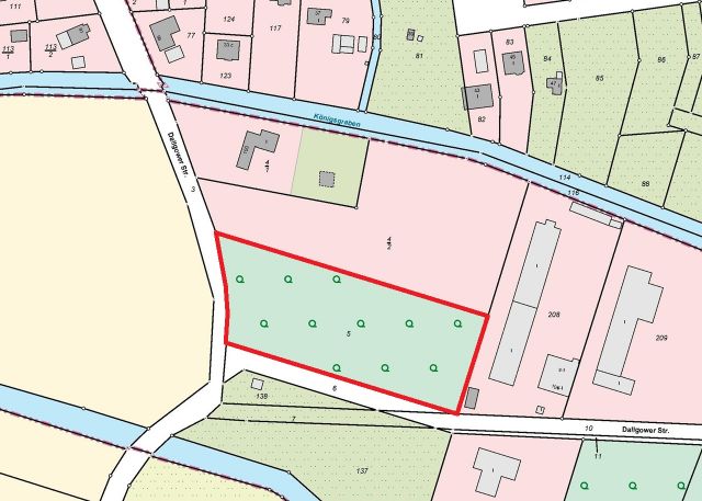 Umgebungsskizze - Mit Laubwald bestockte Fläche südlich von Wohnbebauung und angrenzend an das Tierheim Falkensee