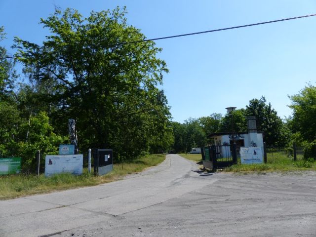 Blick auf Verkaufsfläche links und Umgebung sowie angrenzender Privatweg (Flurstück 6) zum dahinterliegenden Tierheim Falkensee - Mit Laubwald bestockte Fläche südlich von Wohnbebauung und angrenzend an das Tierheim Falkensee
