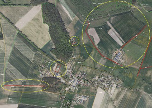 Lageskizze Gemarkung Kriele Flurstücke 16, 168, 84/3, 84/5, 109, 110, 94, 134/1 und teilweise 1 und 5/4 - Über 3,9 ha Splitterflächen im Havelland ++ Acker, Grünland, Forsten und Holzungen, Wassergräben und Wegeflächen ++