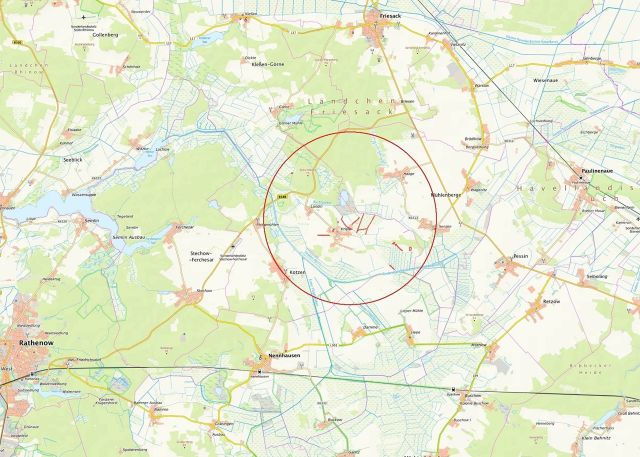 Umgebungsskizze - Über 3,9 ha Splitterflächen im Havelland ++ Acker, Grünland, Forsten und Holzungen, Wassergräben und Wegeflächen ++