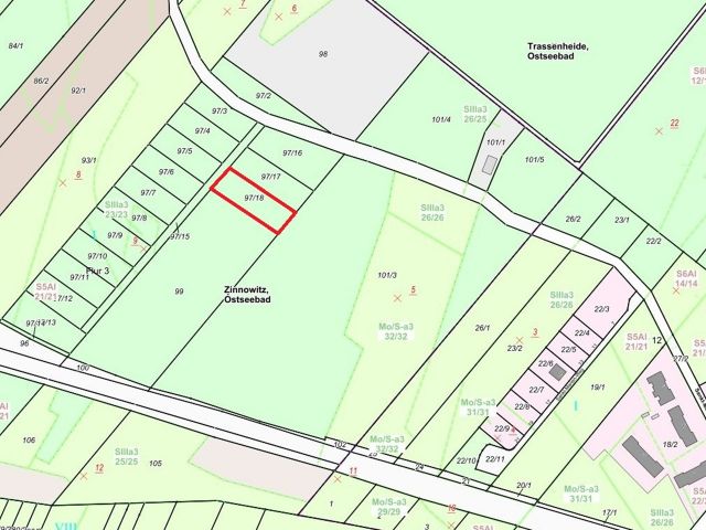 Lageskizze - Waldfläche auf der Insel Usedom **nahe Ostseestrand von Zinnowitz**