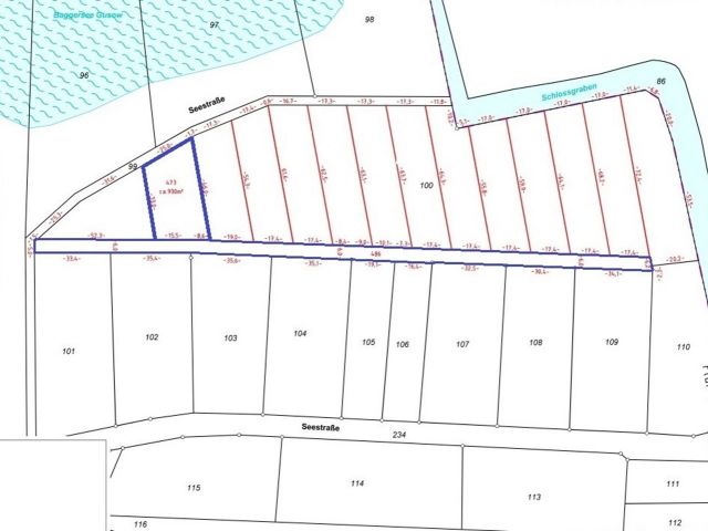 Übersicht Verkaufsfläche und Weg - Vertragsfreie Waldfläche nahe dem Baggersee & dem Schloss Gusow