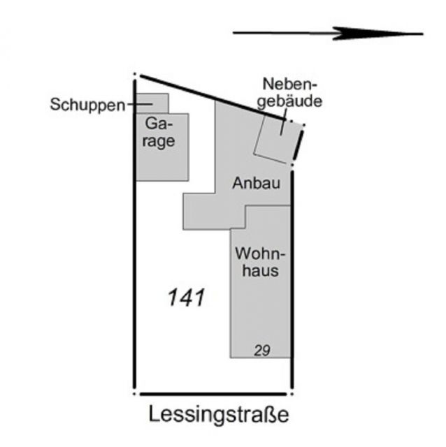 Lageplan Gebäude - Leerstehende Doppelhaushälfte mit Garage innerhalb einer Wohnsiedlung ca. 1 km nördlich des Marktplatzes von Teuchern