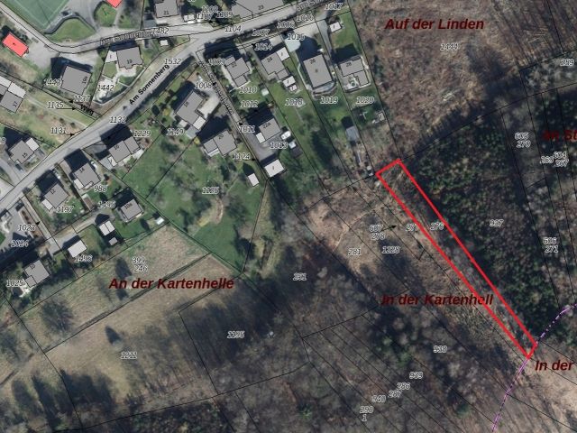 Lageskizze mit Luftbildunterlegung - Vertragsfreies Grundstück hinter einem Wohnhaus **ehem. Bestandteil einer geschlossenen Waldfläche**