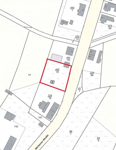 Lageskizze - Vertragsfreie Fläche mit Garage zwischen Wohngrundstücken in Ortslage