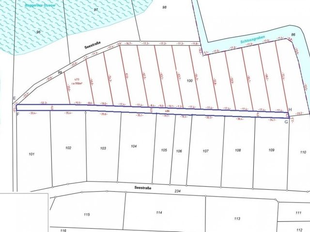 Anlage 3 zum Kaufvertrag - Teilflächenkarte E-F-G-H-E - Vertragsfreie Waldfläche nahe dem Baggersee & dem Schloss Gusow