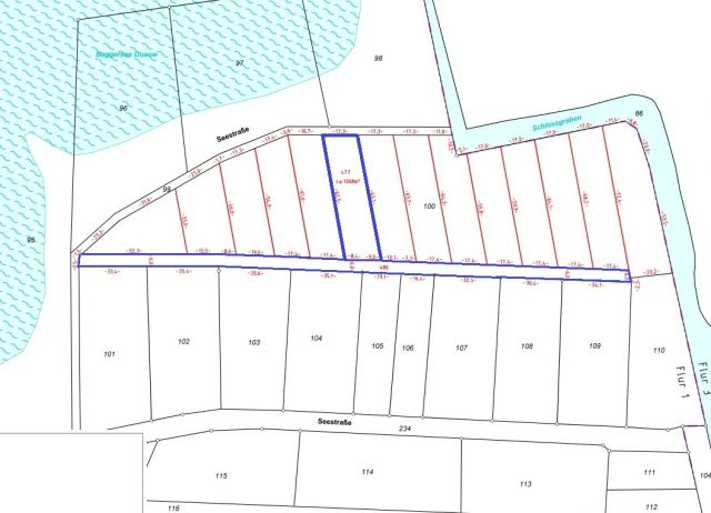 Übersicht Verkaufsfläche und Weg - Vertragsfreie Waldfläche nahe dem Baggersee & dem Schloss Gusow