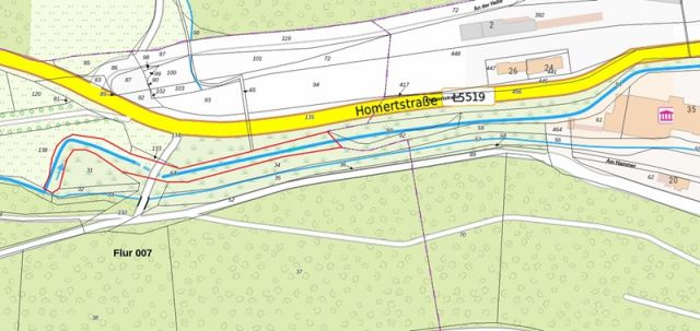 Lageskizze Flurstück 64 - Teilw. vertragslos genutzte Zuwegung und Freiflächen des DampfLandLeute-Museums Eslohe und Teilflächen des Gewässers ´Salwey´