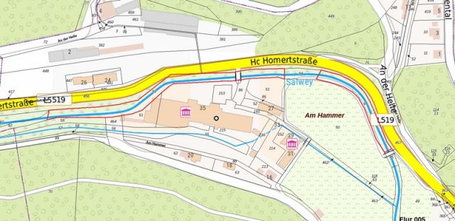 Lageskizze Flurstücke 93 und 95 - Teilw. vertragslos genutzte Zuwegung und Freiflächen des DampfLandLeute-Museums Eslohe und Teilflächen des Gewässers ´Salwey´