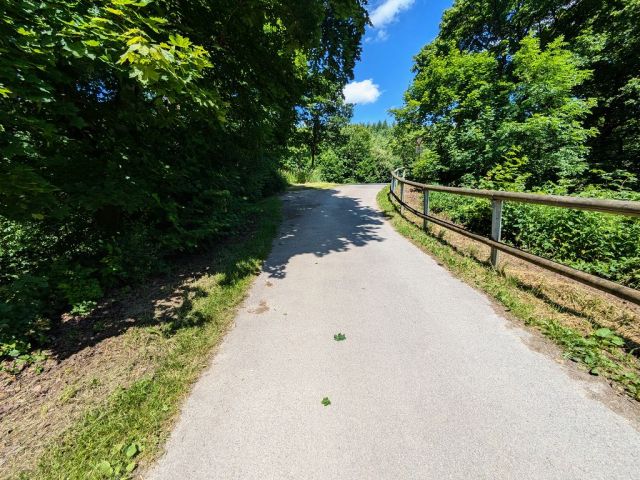 Blick auf den Verbindungsweg der über ein Brückenbauwerk über den Bach über das Flurstück 64 verläuft - Teilw. vertragslos genutzte Zuwegung und Freiflächen des DampfLandLeute-Museums Eslohe und Teilflächen des Gewässers ´Salwey´